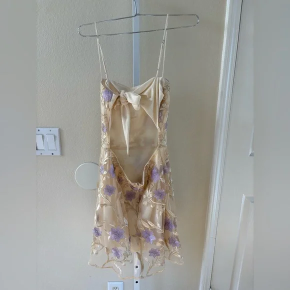 Lucy in the Sky Amari Gold Floral Mesh Mini Dress - Size M - Picture 6 of 7